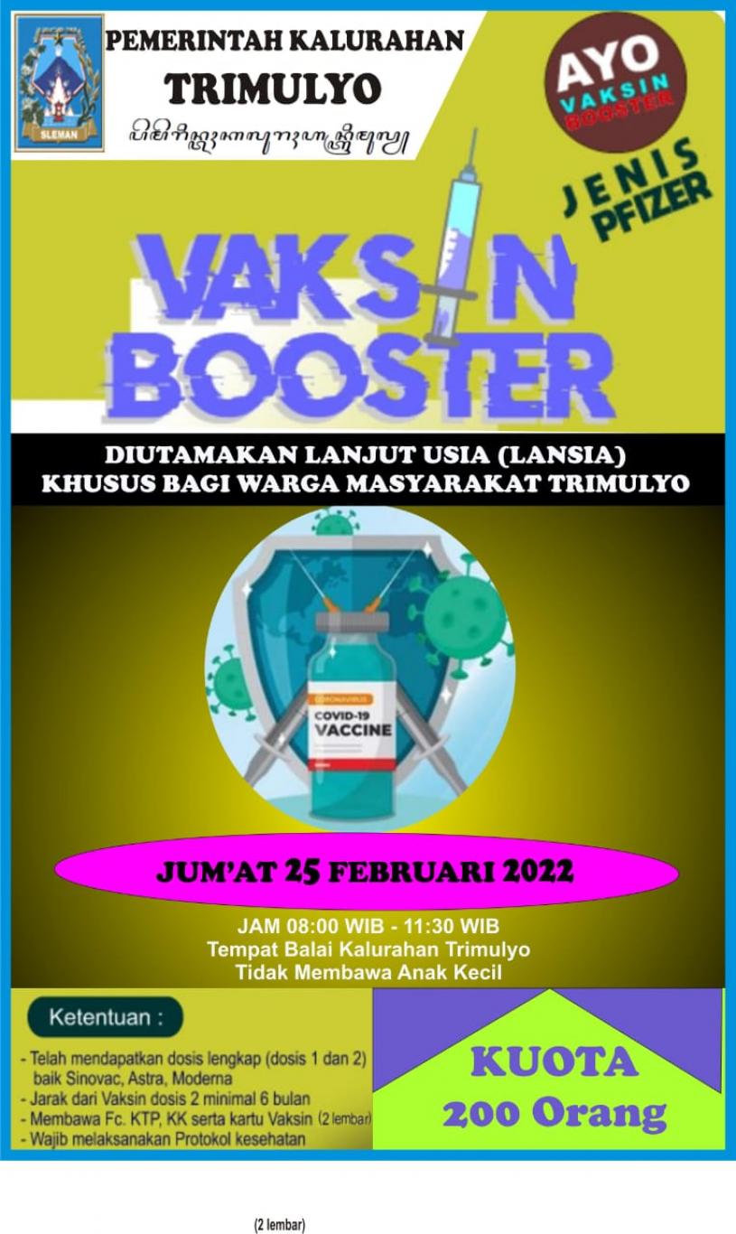 Pelaksanaan Vaksin Booster Lansia Kalurahan Trimulyo